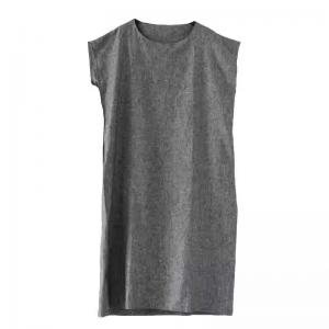 Short Sleeves Loose Gray Linen Shift Dress