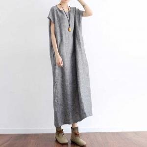 Short Sleeves Loose Gray Linen Shift Dress