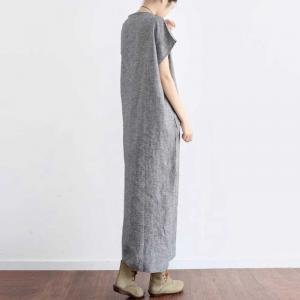 Short Sleeves Loose Gray Linen Shift Dress