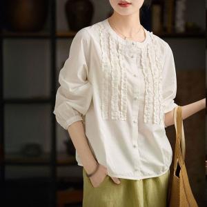 Elegant Ruffled Oversized White Peasant Blouse
