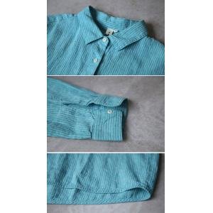 Long Sleeves Linen Blue Striped Blouse