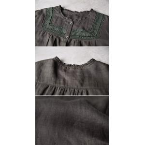 Lace Patchwork Long Sleeves Ramie Loose Blouse