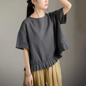 Blue Dots Ruffled Hem Summer Oversized T-shirt