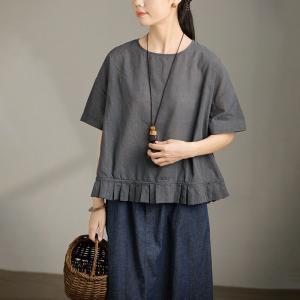 Blue Dots Ruffled Hem Summer Oversized T-shirt