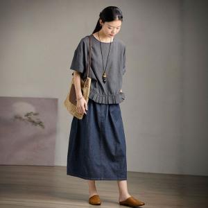 Blue Dots Ruffled Hem Summer Oversized T-shirt