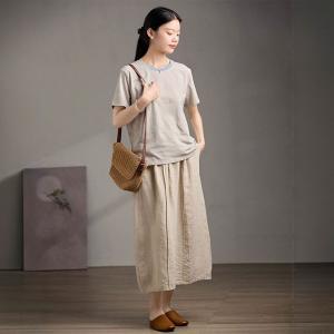 Blue Pinstriped Embroidered Patchwork Cotton T-shirt