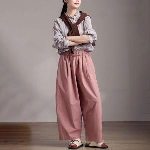 High Waist Pink Cotton Wide Leg Pants