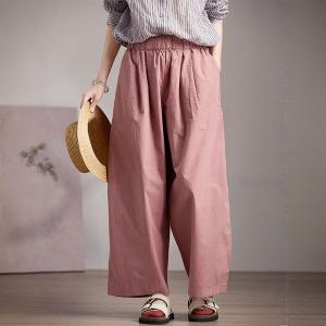 High Waist Pink Cotton Wide Leg Pants