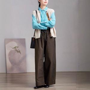 Dotted Patchwork Coffee High Rise Pants