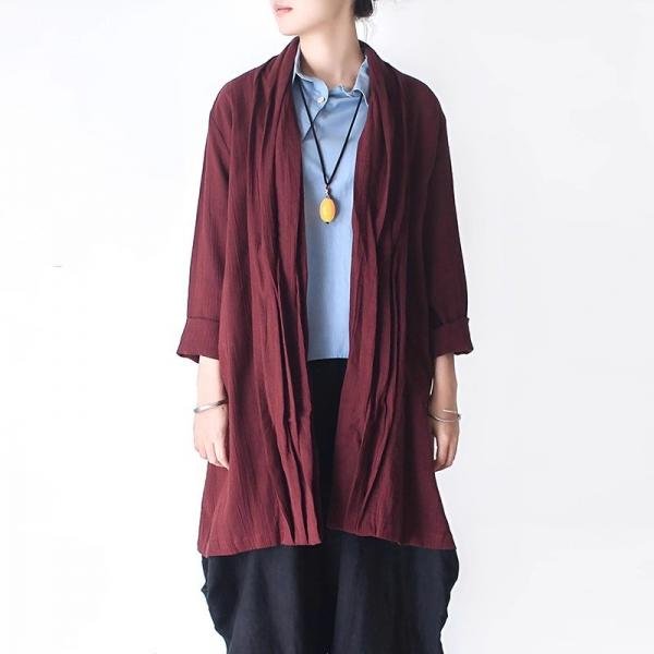 Casual Cozy Linen Pleated Midi Cardigan