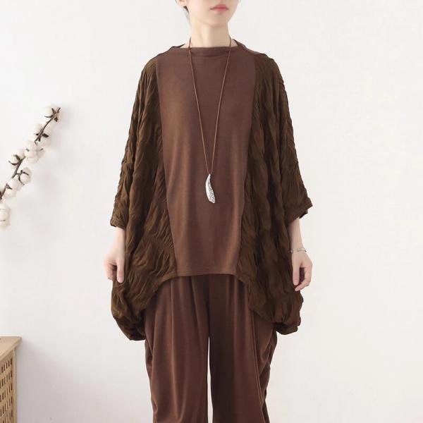 Casual Viscose Rayon Ninth Sleeve Round Neck Solid Color Coffee comfy oversized slouchy lazy day abaya