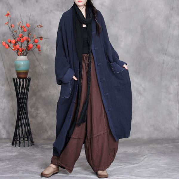 Casual 100% Linen Long Sleeve Round Neck Solid Color Dark Blue Coffee comfy modest caftan plus size lazy day slouchy 90s rustic cottagecore conservative