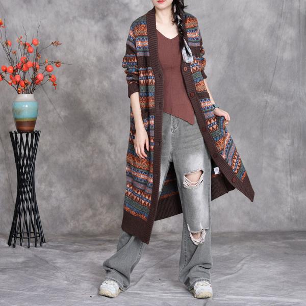 Casual 45.8% Cashmere+30% Sheep Wool+15% Micro Fiber +9.2% Spandex Long Sleeve V-Neck Printed Wine Red Dark Coffee Black comfy oversized slouchy lazy day conservative cottagecore
