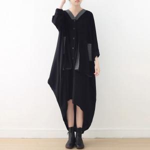 V-Neck Plus Size Black Cocoon Coat Dress