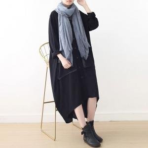 V-Neck Plus Size Black Cocoon Coat Dress