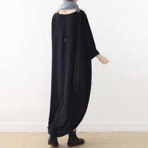 V-Neck Plus Size Black Cocoon Coat Dress