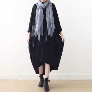 V-Neck Plus Size Black Cocoon Coat Dress