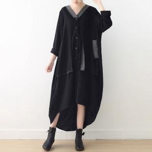 V-Neck Plus Size Black Cocoon Coat Dress