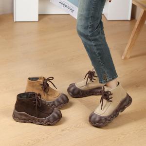 Suede Leather Fleeced Winter Wide Toe Boots