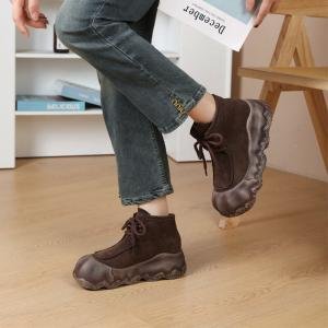 Suede Leather Fleeced Winter Wide Toe Boots