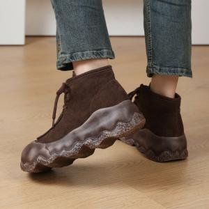 Suede Leather Fleeced Winter Wide Toe Boots