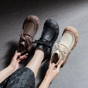 Leather Wide Toe Tied Ugly Ankle Boots