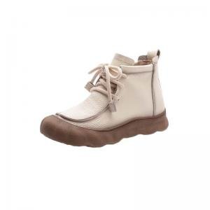 Leather Wide Toe Tied Ugly Ankle Boots