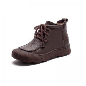 Leather Wide Toe Tied Ugly Ankle Boots