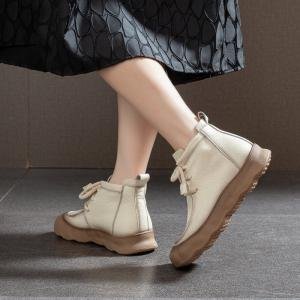 Leather Wide Toe Tied Ugly Ankle Boots