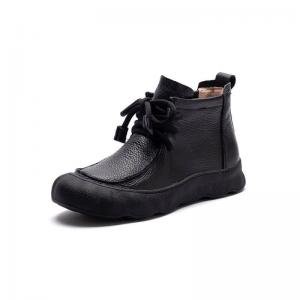 Leather Wide Toe Tied Ugly Ankle Boots