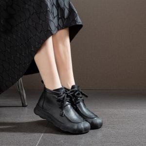Leather Wide Toe Tied Ugly Ankle Boots