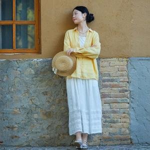 Loose-Fit Pinstriped Linen Yellow Shirt