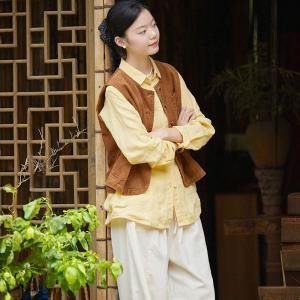 Loose-Fit Pinstriped Linen Yellow Shirt