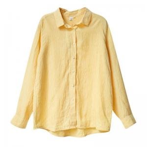 Loose-Fit Pinstriped Linen Yellow Shirt