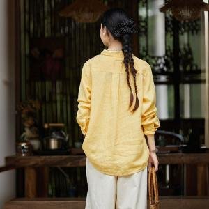 Loose-Fit Pinstriped Linen Yellow Shirt