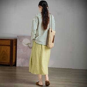 Autumn Long Sleeves Green Striped Sweatshirt