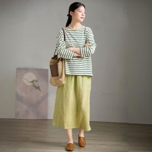 Autumn Long Sleeves Green Striped Sweatshirt