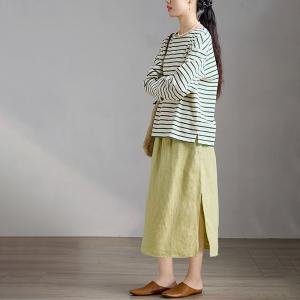 Autumn Long Sleeves Green Striped Sweatshirt