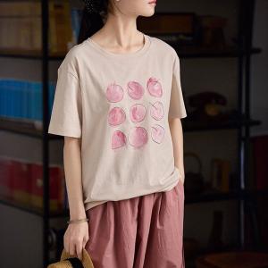 Pink Apples Patterned Cotton Summer T-shirt