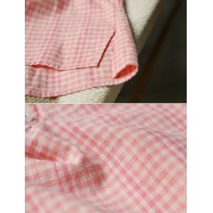 Lace Edges Puff Sleeves Pink Plaids Blouse