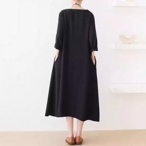 Leopard Slits Black Loose Shirt Dress