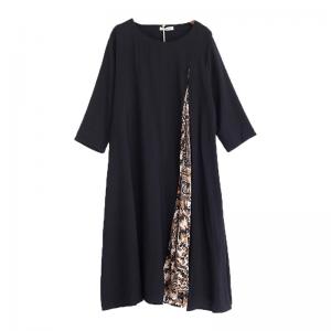 Leopard Slits Black Loose Shirt Dress