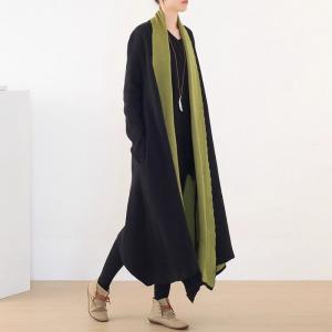 Green and Black Long Knitted Cardigan
