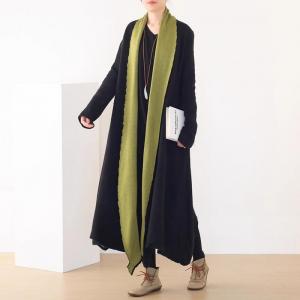 Green and Black Long Knitted Cardigan
