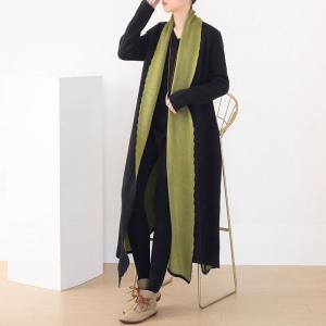 Green and Black Long Knitted Cardigan