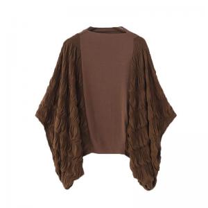 Bat Sleeves Coffee Large Size Pleated T-shirt