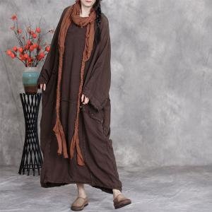 Muslim Style Plus Size Fringed Linen Caftan
