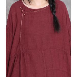Rustic Chic Loose Linen Pankou Embroidered Dress