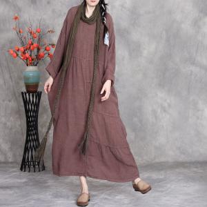 Rustic Chic Loose Linen Pankou Embroidered Dress