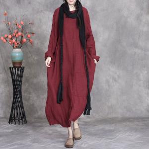 Rustic Chic Loose Linen Pankou Embroidered Dress